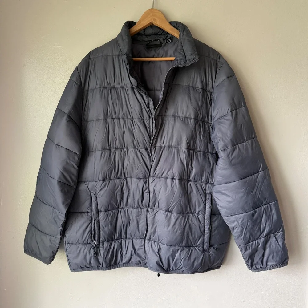 Swiss Tech Mens XL Puffer Jacket Gray Full Zip Quilted Lightweight Outerwear